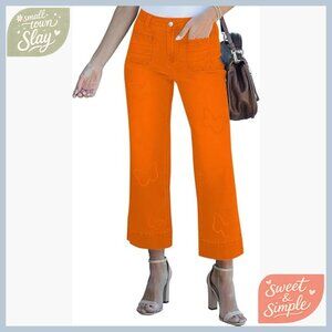 High Waisted Cropped Wide Leg Jeans Stretchy Denim Flare Pants